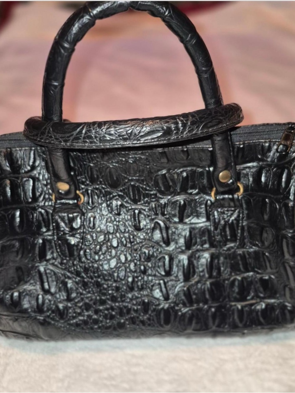 Black Croc-Embossed Top-Handle Bag